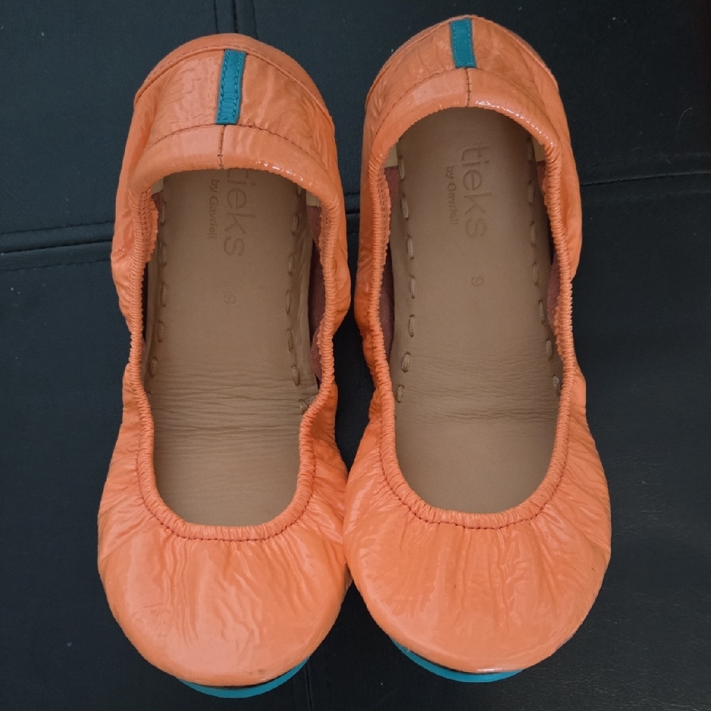 Tieks Vibrant Orange Flats with Teal Accent